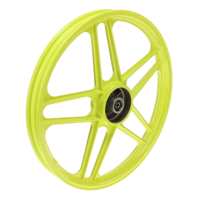 new 17" NEON YELLOW honda hobbit pa50 camino 5 star mag wheel - FRONT