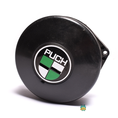 NOS plastic puch flywheel cover - white n green logo