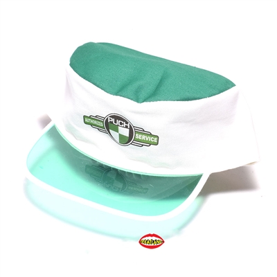 puch white and green poker biker hat
