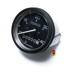 tomos OEM 40mph speedometer - black background / white housing - WITH bracket