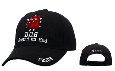 Excellent Wholesale Religious "D.O.G. DEPEND ON GOD JESUS CAP"-comes in Black,Blue and White.