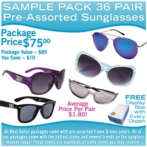 Assorted wholesale sunglasses sample pack.