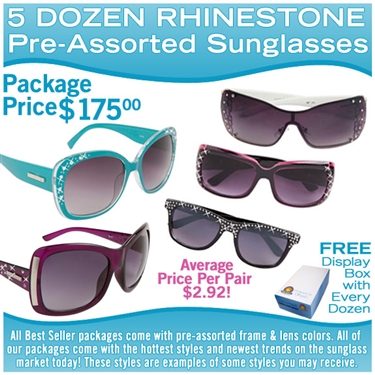 5 different dozens of wholesale rhinestone sunglasses.