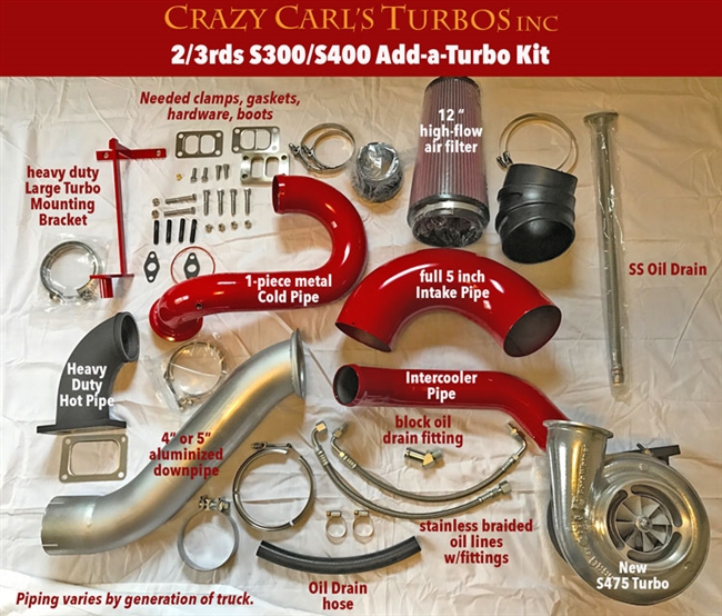 ハーレーダニーグレイシートフルセット Crazy Carls Turbos 94-98 S300 2/3 Turbo Twin Kit piping and 475 turbo.