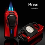Colibri Boss Triple Flame Lighter w/ Double Guillotine Cigar Cutter
