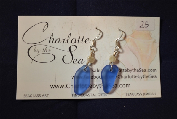 Blue seaglass earrings with fresh water pearl accent