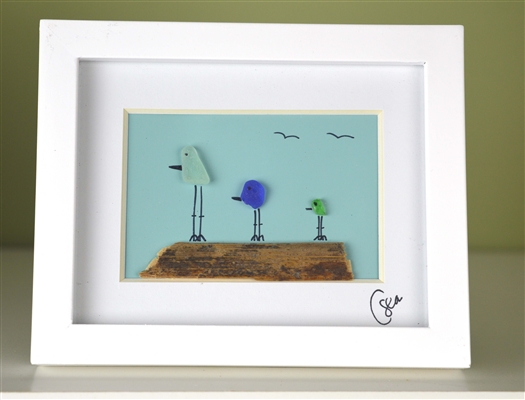 Mini 4x5in framed 3 color bird scene