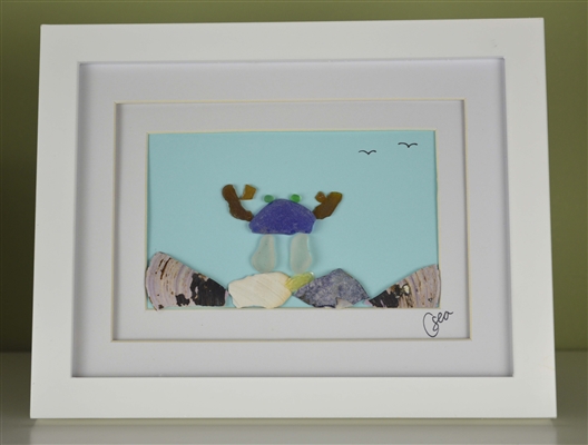 7x9in framed seaglass crab scene