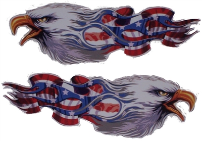 PAIR Screaming Eagle American Flag Flames Full color Graphic Window Decal Sticker