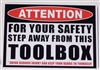 1 TOOL BOX WARNING Serious Injury can Occur Full color Decal