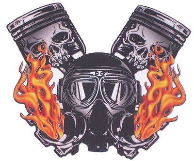Nitro Head Mask w/ Piston Cross Skulls Full color Graphic Window Decal Sticker