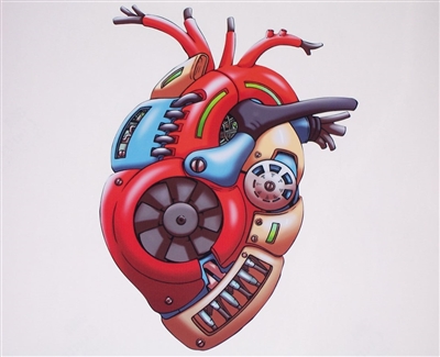 Tattoo Style Mechanical Turbo Heart Full color Graphic Window Decal Sticker