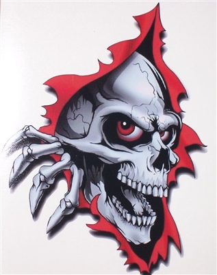 Red Angled Rip Threw Skull Full color Graphic Window Decal Sticker