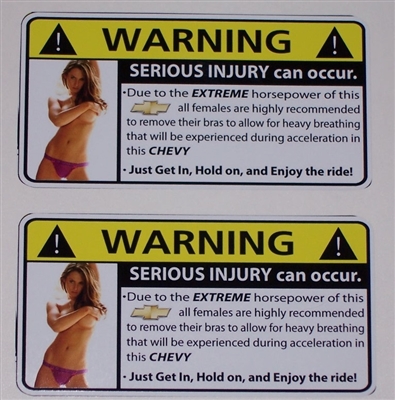 Chevy Sexy HP Warning Decals PAIR