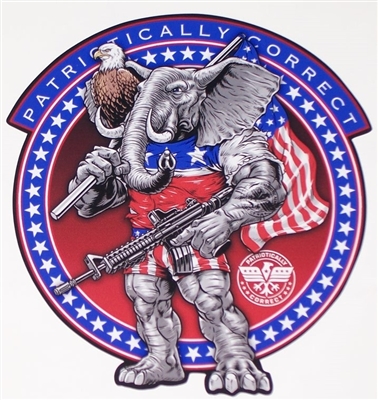 American Flag 2nd Amendment ELEPHANT Holding Guns Full color Graphic Window Decal Sticker