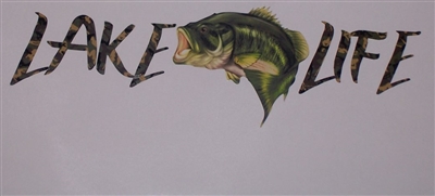 Lake Life  with Bass Fish  Full color Graphic Window Decal Sticker