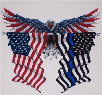Front facing Wings out American Flag Eagle Holding American / Blue Line Flags Full color Graphic Window Decal Sticker