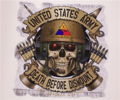 US ARMY HELL On Wheels Death Before Dismount Skull  Full color Graphic Window Decal Sticker