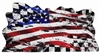 Tattered Checkered Flag Over American Flag Full color Graphic Window Decal Sticker