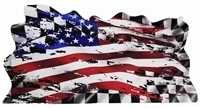 Tattered Checkered Flag Over American Flag Full color Graphic Window Decal Sticker