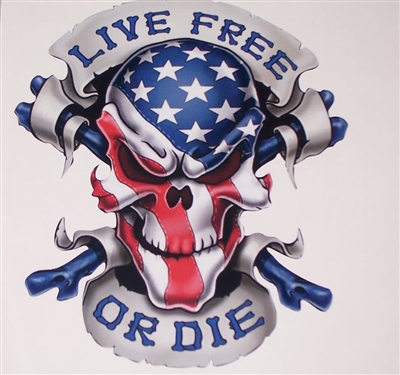 LIVE FREE or DIE American Flag SkullFull color Graphic Window Decal Sticker