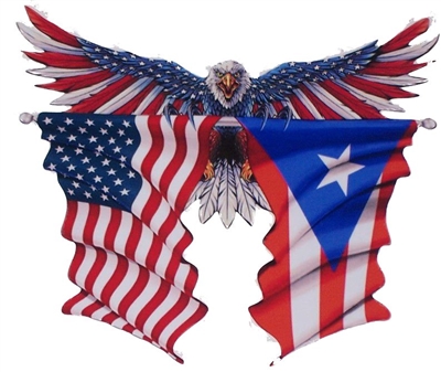 Front facing Wings out American Flag Eagle Holding American / Puerto Rico Flags Full color Graphic Window Decal Sticker