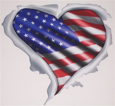 Ripped Metal American Flag Heart Graphic Window Decal Sticker