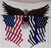 Front facing Wings out Natural Eagle Holding American / Blue Line Flags Full color Graphic Window Decal Sticker