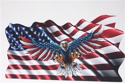 Waving American Flag with Wing out attack Eagle Full color Graphic Window Decal Sticker