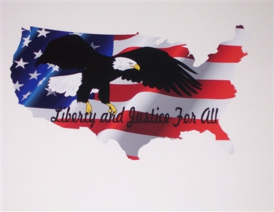 Liberty and Justice for all American Flag Map with Bald Eagle Full color Graphic Window Decal Sticker