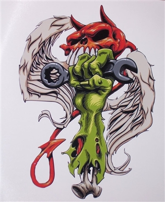 Hot Rod Devil Angel Wings Zombie Hand Mechanic Full color Graphic Window Decal Sticker