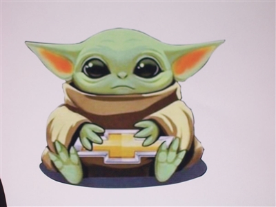 Baby Yoda Holding Chevy Bowtie Logo  Full color Graphic Window Decal Sticker