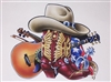 American Flag Cowboy Hat Guitar Fiddle Graphic Window Decal Sticker