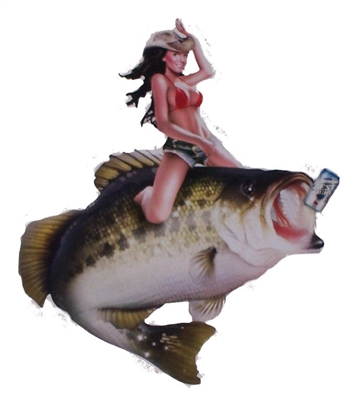 Country Girl Riding Bass Fish Decal / Sticker