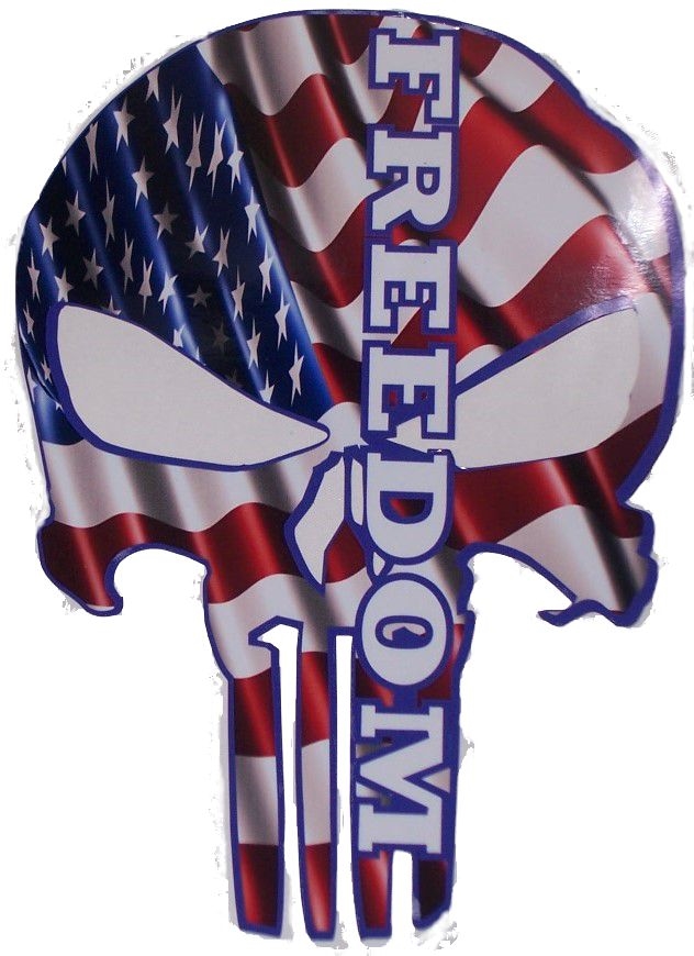 American Flag FREEDOM Punisher Skull Full color Graphic Window Decal Stick