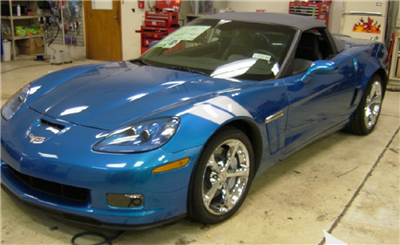 Blue Corvette with Silver  Grand sport Hash Mark Fender Decal