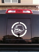 Truck window w/ Metal Militia Skull Circle Window 9X9 Decal