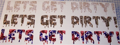 Lets Get Dirty Real Tree M4 camo  Muddy girl Cracked Mud Rebel Flag Full color Graphic Window Decal