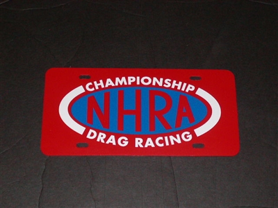 NHRA Drag Racing Vanity Plate Red plate Blue white logo