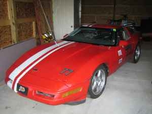 Red Chevy Corvette w/ White Offset Rally Stripe