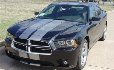 Black Charger w/ Gray 10" Rally Stripes