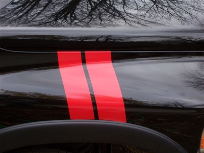 Black Dodge Ram w/ Red Hash Mark Fender Stripes