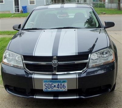 Black Dodge Avenger w/ silver 10" Rally Stripe Set