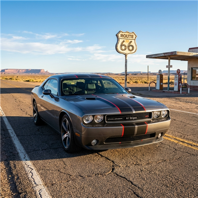Gray Dodge Challenger w/ red & Black 2 Color Rally Stripe Set