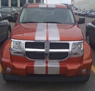 Orange Dodge Nitro w/ silver 8" Twin Rally Stripe Set