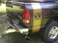 Black truck w/ Gold Your Text IRON CROSS Bed Side Stripes (Sold as a Pair)