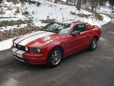 red Mustang w/ White 10" Rally Stripe Kit