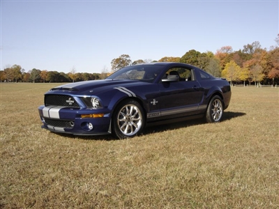 Blue Mustang w/ White Hash Mark Stripes