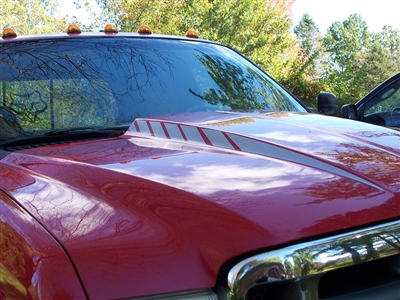 Red Ford F250 w/ Gray Fading Hood Cowl Stripe
