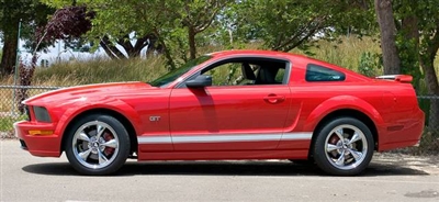 Red Mustang w/ White Rocker Stripes